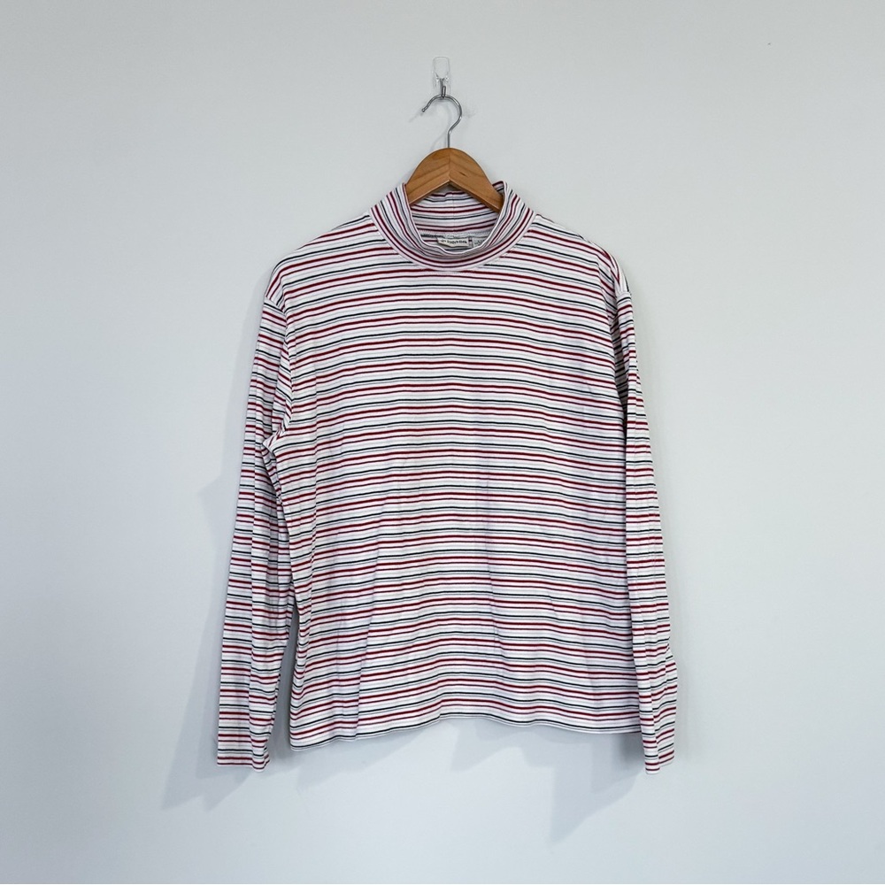 3/$20⚡️ Vintage St. John’s Bay Mock Neck Long Sleeve Striped Red & Blue Tee